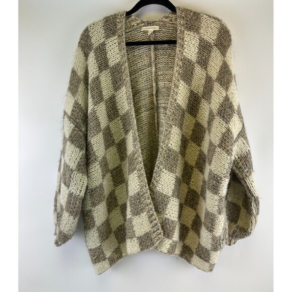 grade & gather Sweaters - Grade And Gather Checkered Sweater Cardigan Open Chunky Heavy Knit Small Medium